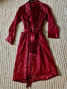 Vintage 40s burgundy satin smoking jacket robe XL